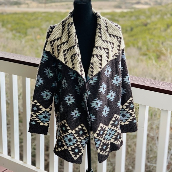 Eyeshadow Aztec‎ & Tribal Print Open Navy Cardigan Sweater - Picture 1 of 12